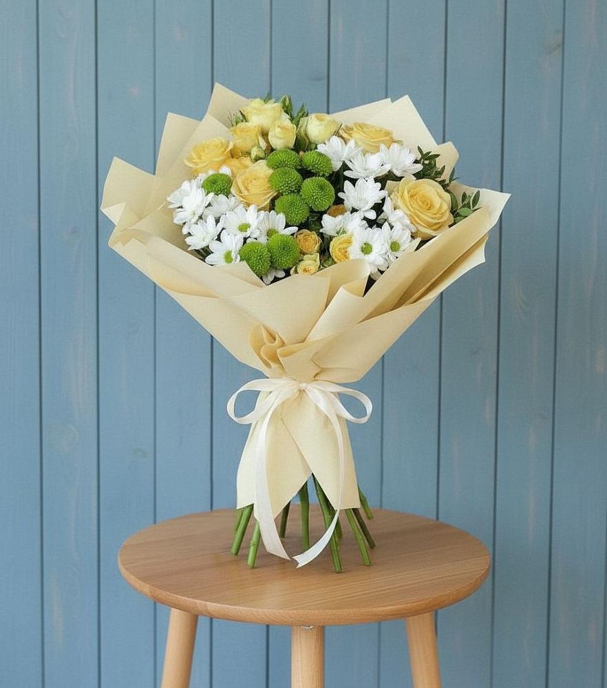 Букет цветов из: Хризантемы и Розы в Осельки