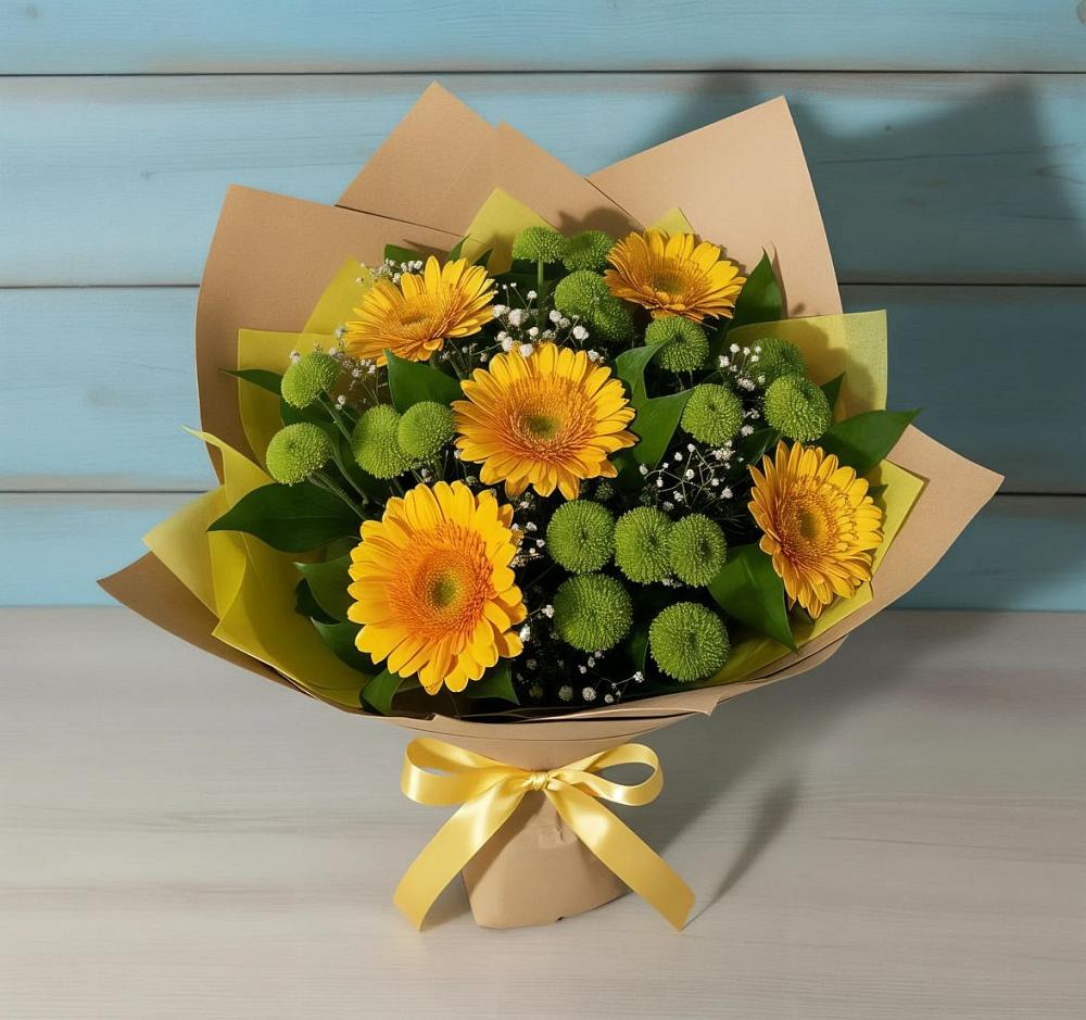 Букет цветов из: Герберы и Хризантемы в Осельки