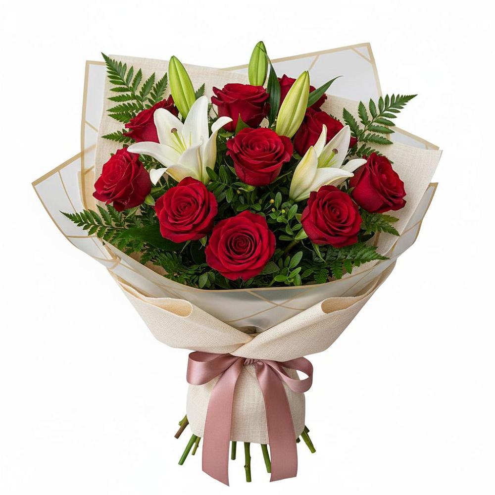 Букет цветов из: Лилии и Розы в Осельки