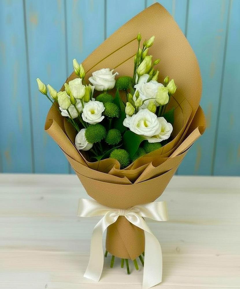 Букет цветов из: Хризантемы и Лизиантусы в Осельки