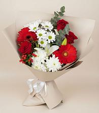 Букет цветов из:  Розы, Хризантемы, Герберы и Лилии в Осельки