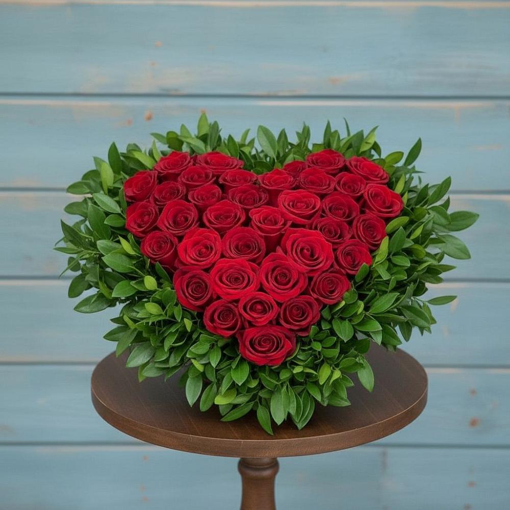 Цветочная композиция из Розы в виде сердца в Осельки