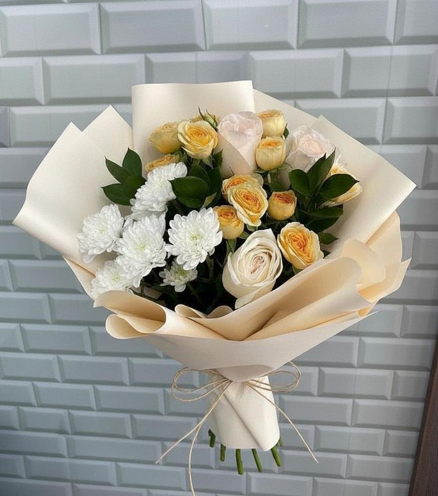 Букет цветов из: Розы и Хризантемы в Осельки