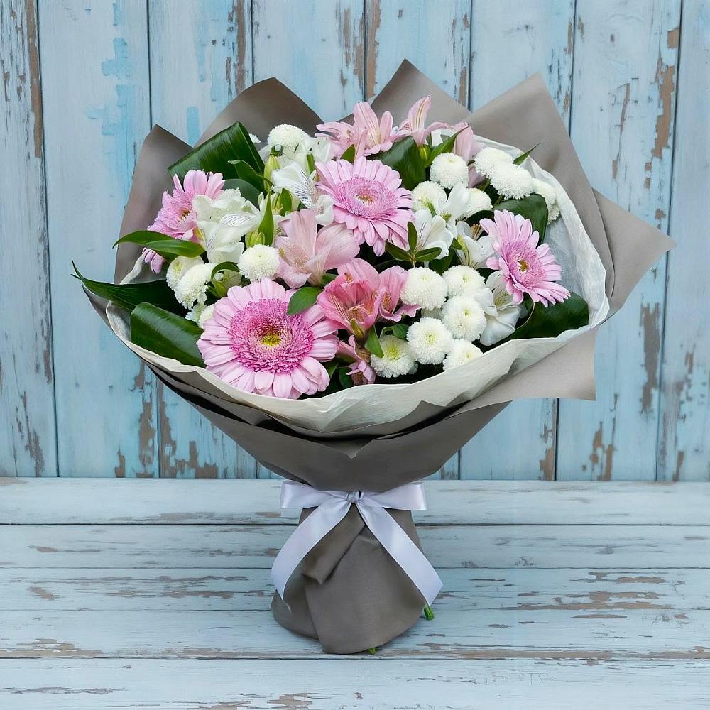 Букет цветов из: Герберы, Альстромерии и Хризантемы в Осельки