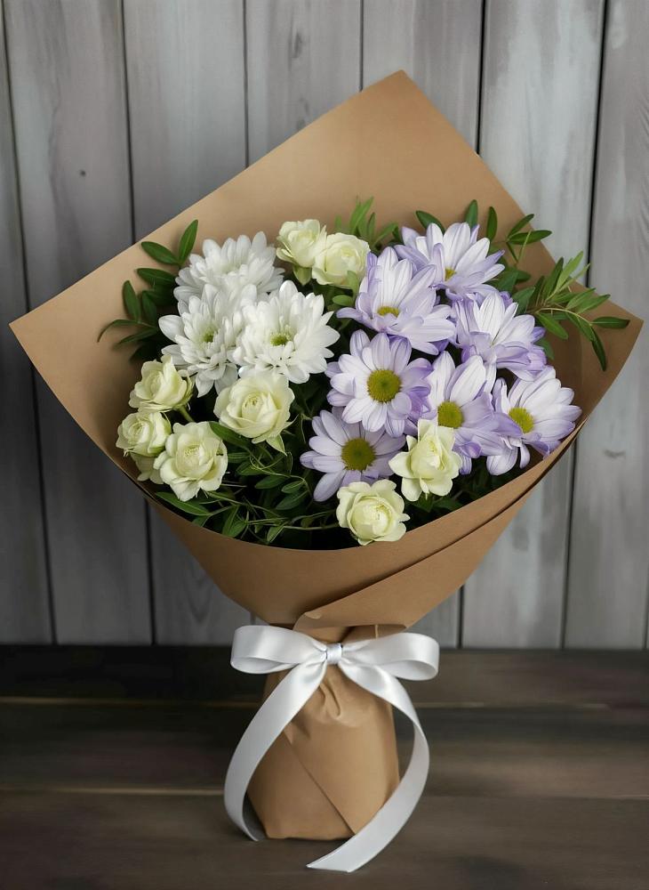 Букет цветов из: Хризантемы и Розы в Осельки